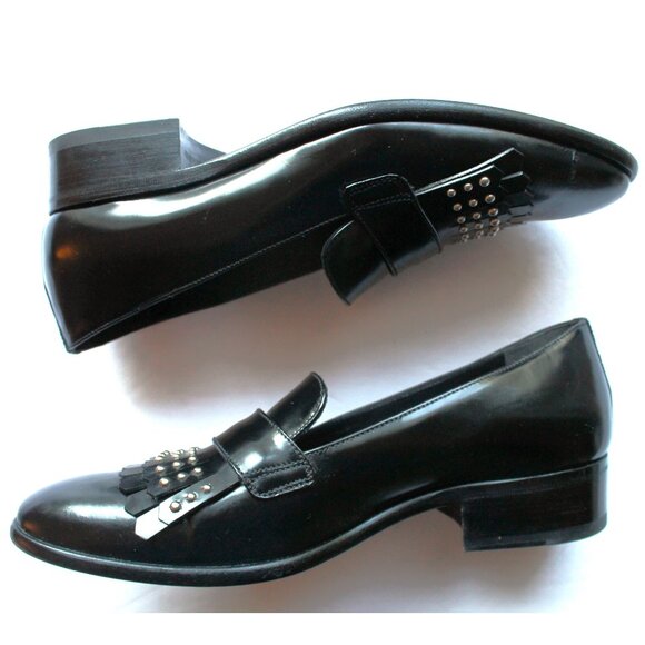 Alexander McQueen Black Leather Micro Studded Loafer / Size 39 / Black Fringe - Picture 4 of 13